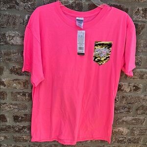 Pink Graphic T-Shirt with Camo Pocket